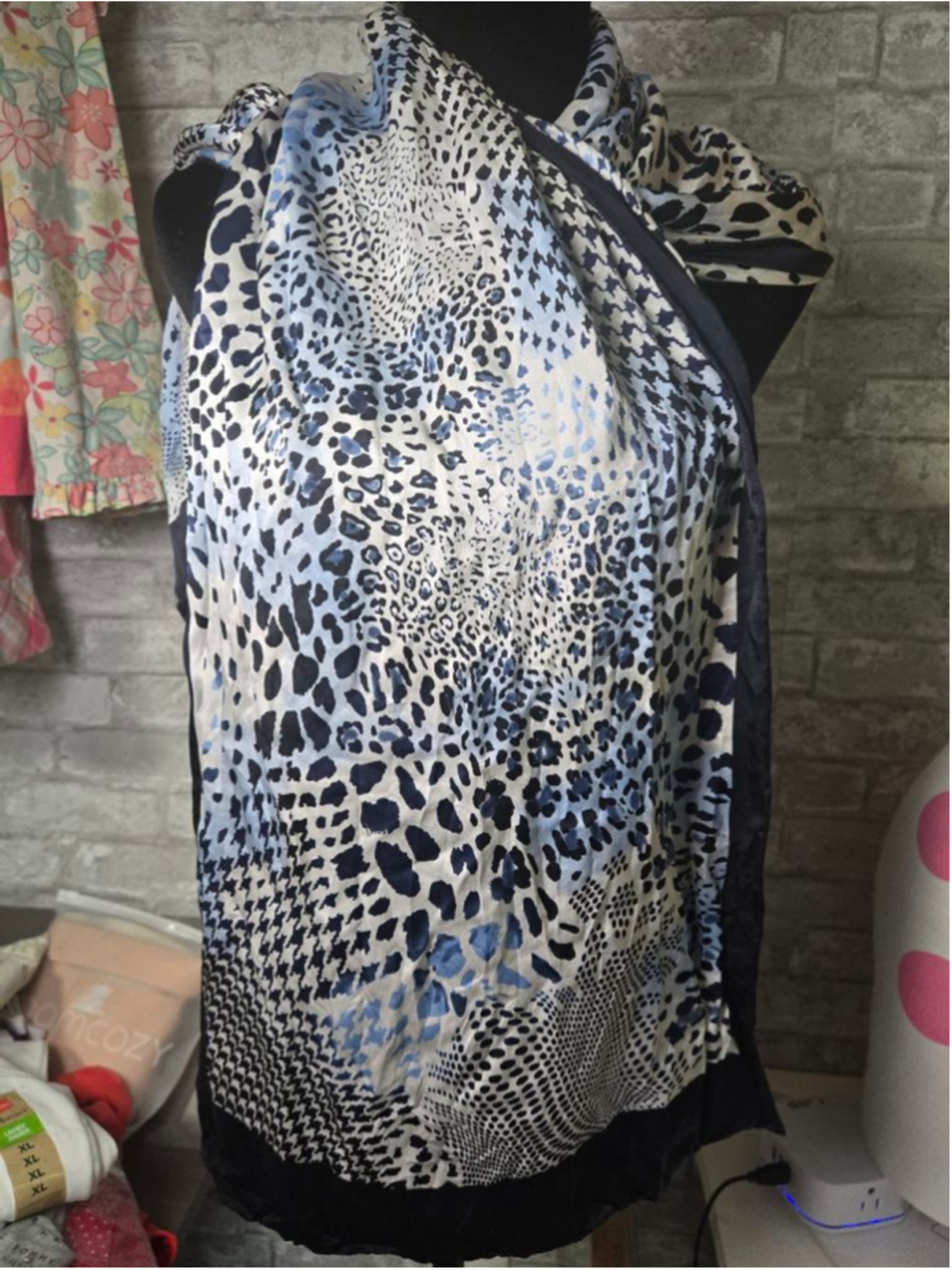 Blue & Black Leopard Print Scarf One Size